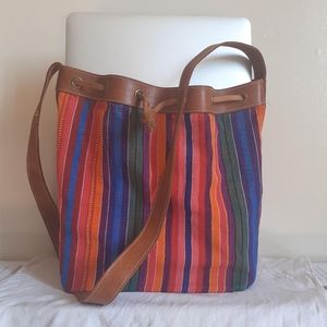 Tough tweed Leather boho bucket bag